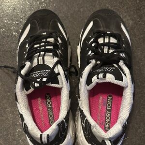 Skechers Women's Black and White Sneakers with Pink Insole